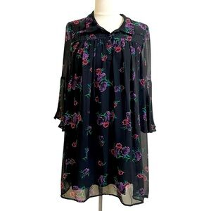 Boutique Womens Black Dress Floral Print Sheer Overlay Lined Flowy Mini